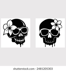 A vector set of melting skulls wearing glasses presents a striking blend of eerie and modern artistic elements.