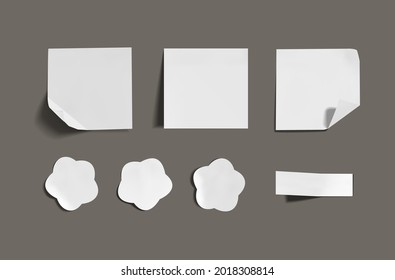 Conjunto vectorial de pegatinas memo, Libro Blanco, Elementos de diseño aislados en fondo gris.