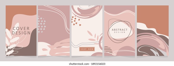 Vector set of Memphis Modern backgrounds in minimal trendy style with copy space for text - design templates for social media stories or prints. Simple and trendy abstract designs with floral elements