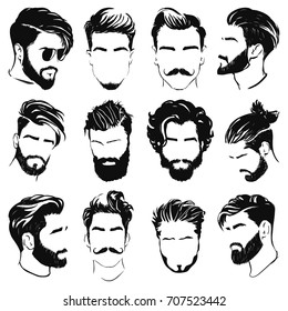 Vector Set Of Men Hairstyle Silhouettes