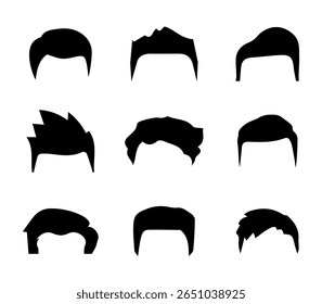 Vector set of men hairstyles. Collection of fashionable hair stylish types. Vector illustration
