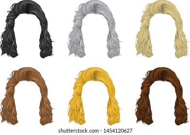 Vector set of Men hairstyles long hair A variety of natural colors