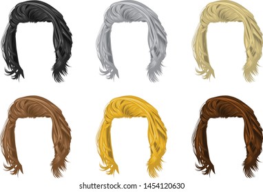 Vector set of Men hairstyles long hair A variety of natural colors