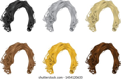 Vector set of Men hairstyles long hair A variety of natural colors