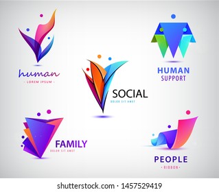 Vector set of men, people group, family logos. Child adoption logo collection and charitable foundations, social relations 