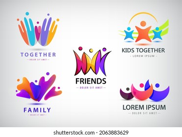 Vector set of men, people group, family logos. Child adoption logo collection and charitable foundations. Human concept