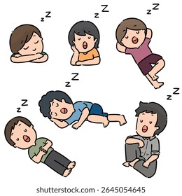 vector set of men sleeping