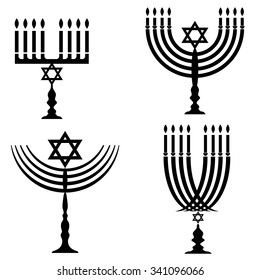 Vector Set of Menorah Silhouettes Isolated on White Background