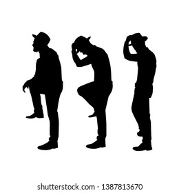 Vector set of mens with hat, vector silhouettes illustration isolated on white background