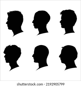 Vector Set Of Men's Heads Silhouettes Illustration Isolated On White Background