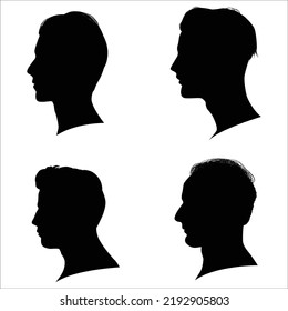 Vector Set Of Men's Heads Silhouettes Illustration Isolated On White Background