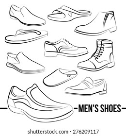 Vector set of men's shoes painted lines in minimalist style