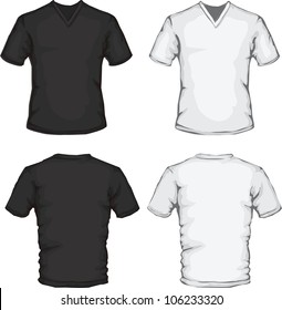 Vector Set Of Men's V Neck Shirt In Black And White, Front And Back Design, Check Out My Portfolio For Different T-shirt Templates