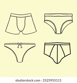 Conjunto de Vector de hombres y mujeres de diferentes tipos de pantalones de ropa interior