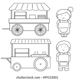 vector set of merchant and foodcart