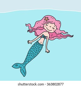 Vector set with mermaid and sea live