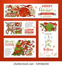 Vector set of Merry Christmas banners. Festive templates for your design. There is place for your text.