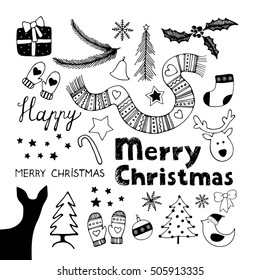 Vector set of Merry Christmas and Happy New Year graphic elements, isolated on white background