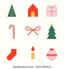 Vector set of merry christmas holiday flat style