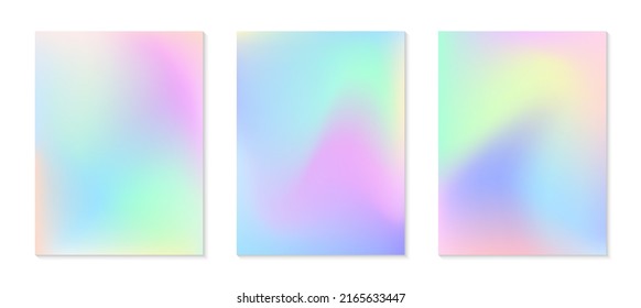 Vector set of mesh gradient backgrounds in soft pastel colors.Copy space for text.Abstract fluid illustrations in y2k aesthetic.Modern templates for banners,branding design,social media,covers.