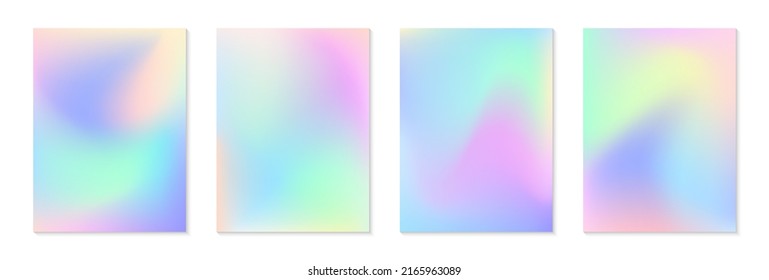 Vector set of mesh gradient backgrounds in soft pastel colors.Copy space for text.Abstract fluid illustrations in y2k aesthetic.Modern templates for banners,branding design,social media,covers.