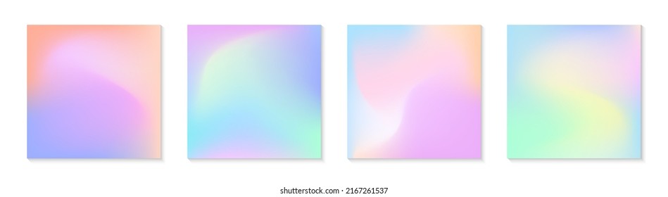 Vector set of mesh gradient backgrounds in soft pastel colors.Copy space for text.Abstract fluid illustrations in aesthetic.Modern templates for banners,branding design,social media,covers.