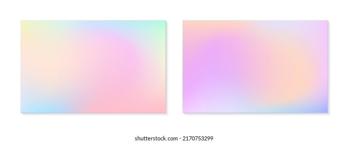 Vector set of mesh gradient backgrounds in soft pastel colors.Copy space for text.Abstract fluid illustrations in y2k aesthetic.Modern templates for banners,branding design,social media,covers.