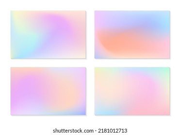 Vector set of mesh gradient backgrounds in soft pastel colors.Copy space for text.Abstract fluid illustrations in y2k aesthetic.Modern templates for banners,branding design,social media,covers.