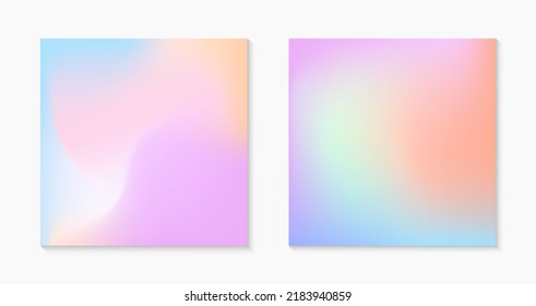 Vector set of mesh gradient backgrounds in soft pastel colors.Copy space for text.Abstract fluid illustrations in y2k aesthetic.Modern templates for banners,branding design,social media,covers.