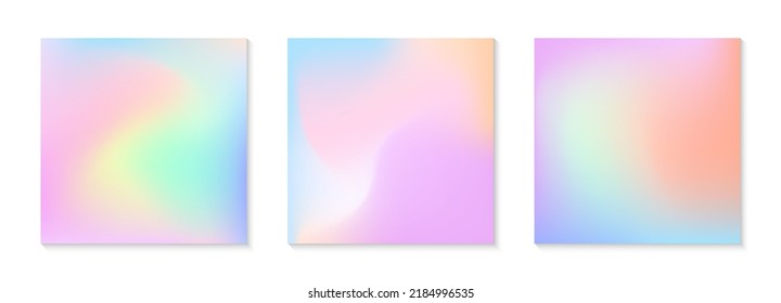 Vector set mesh gradient backgrounds in soft pastel colors Copy space for text Abstract fluid illustrations in y2k aesthetic Modern templates for banners branding design social media covers 