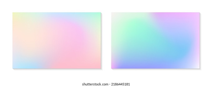 Vector set of mesh gradient backgrounds in soft pastel colors.Copy space for text.Abstract fluid illustrations in y2k aesthetic.Modern templates for banners,branding design,social media,covers.