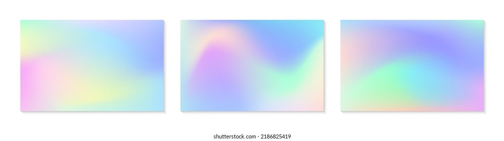 Vector set of mesh gradient backgrounds in soft pastel colors.Copy space for text.Abstract fluid illustrations in y2k aesthetic.Modern templates for banners,branding design,social media,covers.