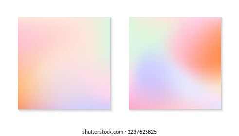 Vector set of mesh gradient backgrounds in soft pastel colors.Copy space for text.Abstract fluid illustrations in y2k aesthetic.Modern templates for banners,branding design,social media,covers.