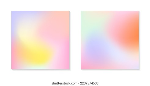 Vector set of mesh gradient backgrounds in soft pastel colors.California sunset mood.Abstract fluid illustrations in y2k aesthetic.Modern templates for banners,branding design,social media,covers.