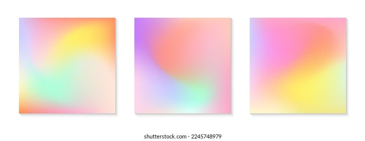 Vector set of mesh gradient backgrounds in bright colors.California sunset mood.Abstract fluid illustrations in y2k aesthetic.Modern templates for banners,branding design,social media,covers.