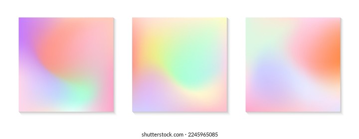 Vector set of mesh gradient backgrounds in bright colors.California sunset mood.Abstract fluid illustrations in y2k aesthetic.Modern templates for banners,branding design,social media,covers.