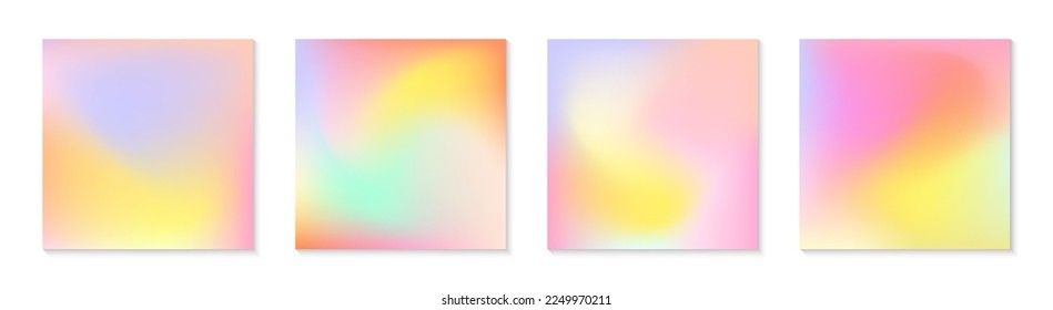 Vector set of mesh gradient backgrounds in bright colors.California sunset mood.Abstract fluid illustrations in y2k aesthetic.Modern templates for banners,branding design,social media,covers.