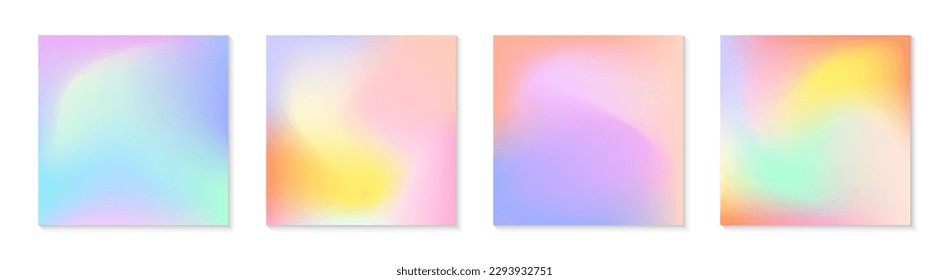 Vector set of mesh gradient backgrounds in cold and warm colors.Copy space for text.Abstract  iridescent illustrations in y2k aesthetic.Modern templates for banners,branding design,social media,covers