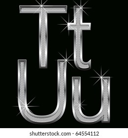 conjunto vectorial de letras y números de diamante metálico grandes y pequeños