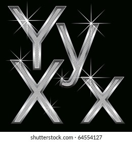 vector set of metal diamond letters and numbers big and small