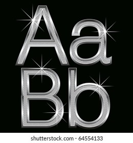 conjunto vectorial de letras y números de diamante metálico grandes y pequeños