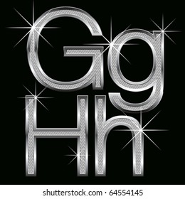 conjunto vectorial de letras y números de diamante metálico grandes y pequeños