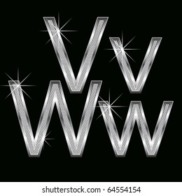 vector set of metal diamond letters and numbers big and small
