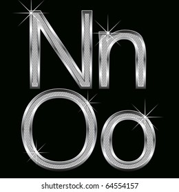 conjunto vectorial de letras y números de diamante metálico grandes y pequeños