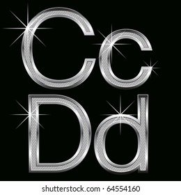 conjunto vectorial de letras y números de diamante metálico grandes y pequeños