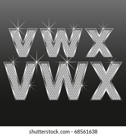 vector set of metal diamond letters and numbers big and small