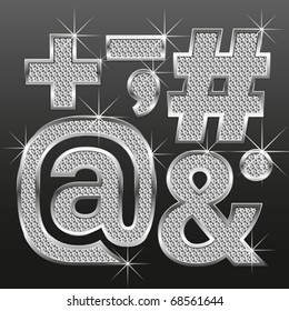 conjunto vectorial de letras y números de diamante metálico grandes y pequeños