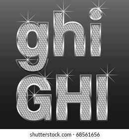 vector set of metal diamond letters and numbers big and small
