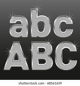 vector set of metal diamond letters and numbers big and small
