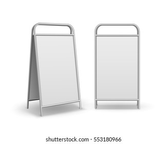 Vector Set of Metal Rectangular Empty Blank Advertising Street Handheld Sandwich Stands Sidewalk Signs Isolated on White Background svg